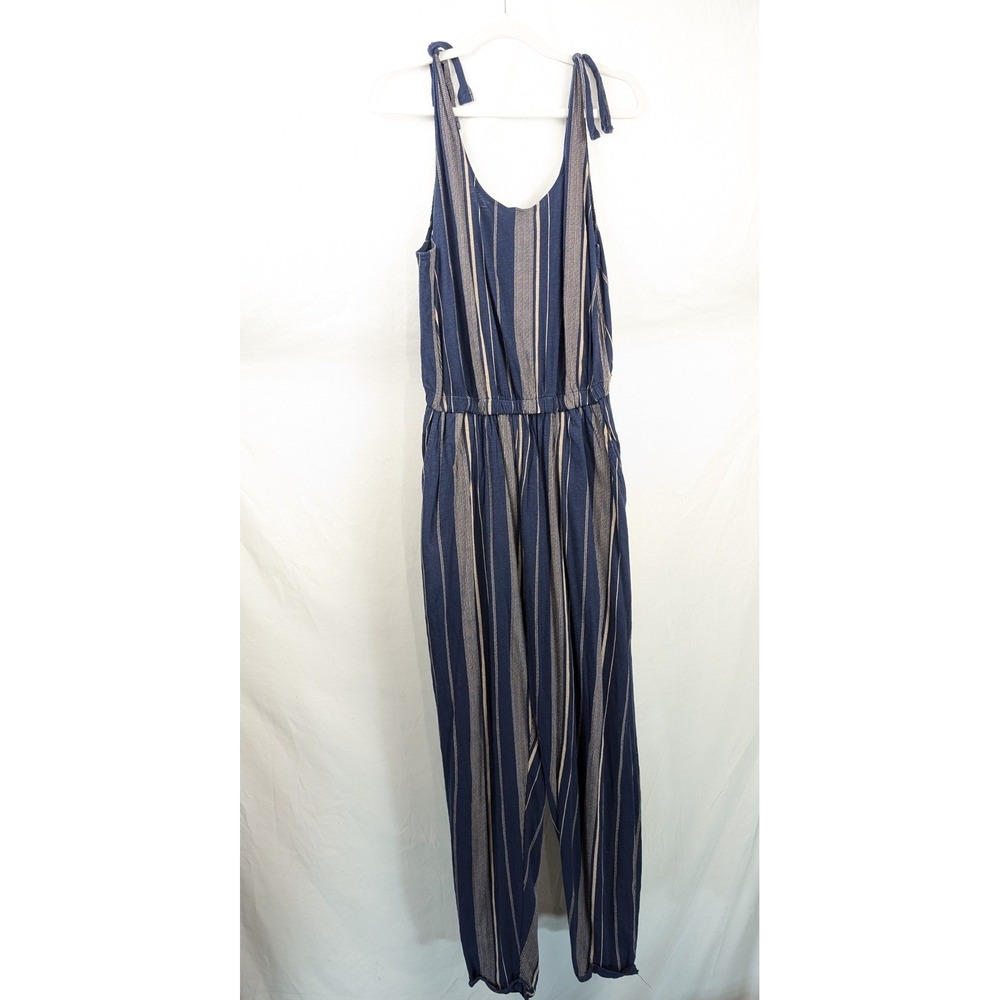 100% Organic Cotton Striped Tank Jumpsuit‎ Sz L Blue Granola Coastal Sustainable - Picture 2 of 10